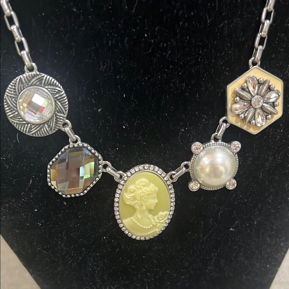 Lia Sophia Silver and Gold Necklace with Charms and Victorian centerpiece - Picture 3 of 3